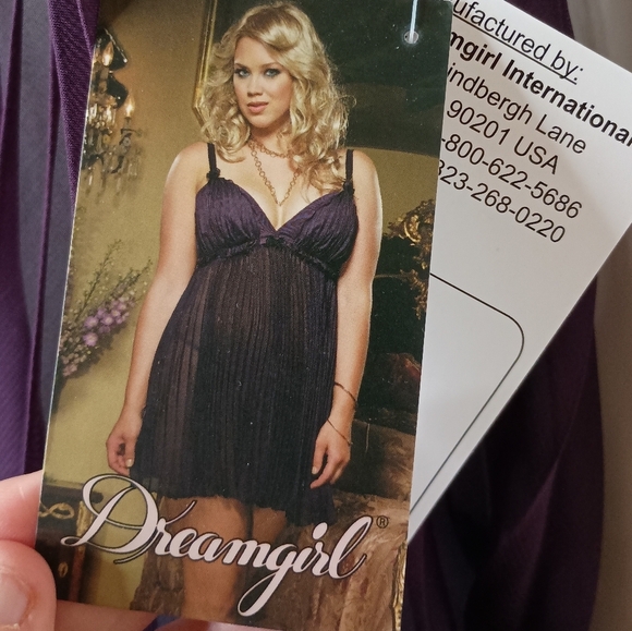2/$30 Elegant DREAMGIRL Sheer Purple Pleated Lingerie Dress NWT(#1,030) - Picture 5 of 6